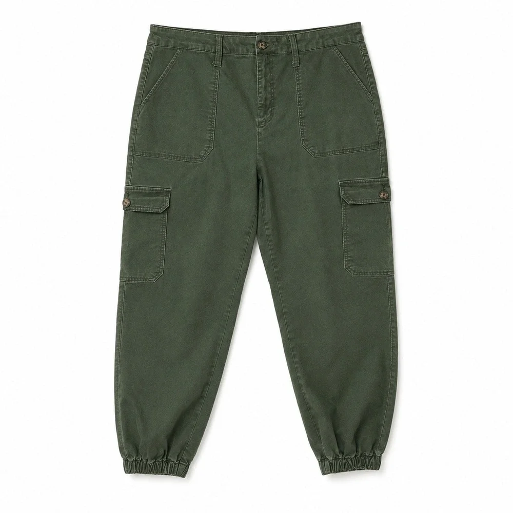 Terra & Sky Womens Cargo Jogger Pants Plus Size 18 W Olive Green Utility Stretch - Picture 1 of 14
